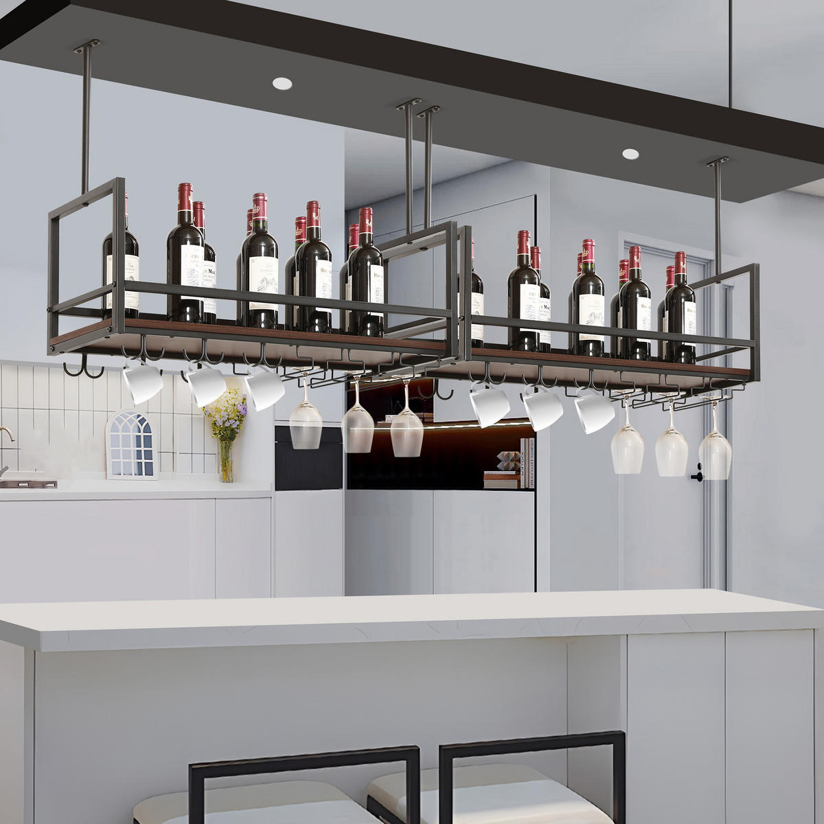 VINNÝ REGÁL Borejle - černá/barva vlašského ořechu, kov/kompozitní dřevo (80/64.5/30cm) - [en.casa]