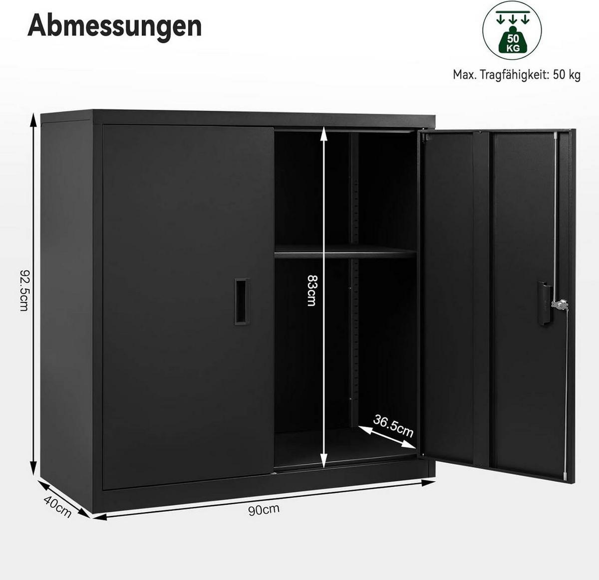 AKTENSCHRANK abschließbar, 90x92x40cm, Metall, Schwarz - Schwarz, Metall (90/92.5/40cm) - Woltu