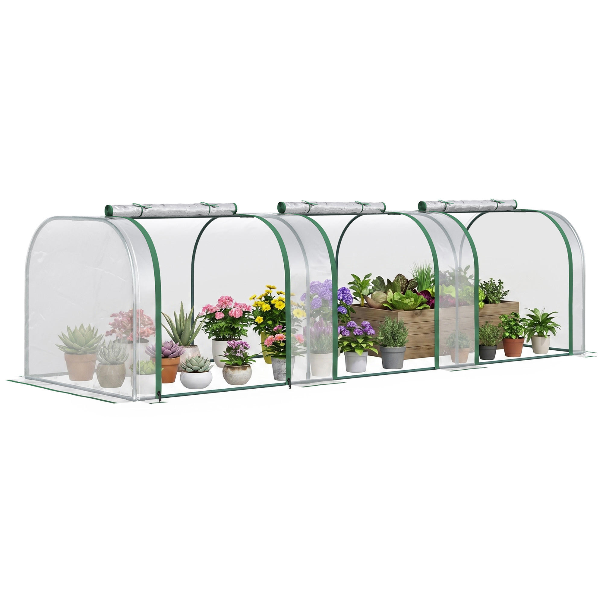 FOLIENGEWÄCHSHAUS DE-05828 mit 3 aufrollbaren Türen 295/100/80 cm Transparent - Transparent, Kunststoff/Metall (100/80/295cm) - ComfortXL
