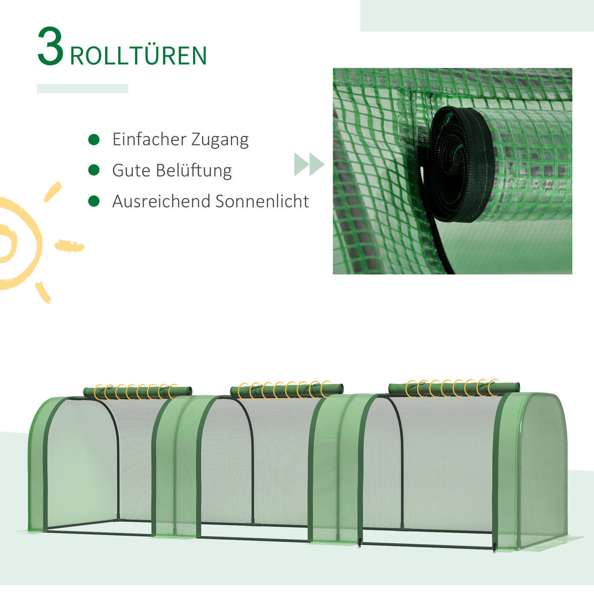 FOLIENGEWÄCHSHAUS, Dunkelgrün, PE(Folie), Stahl(Gestell) - Dunkelgrün, Kunststoff (100/80/295cm) - Outsunny