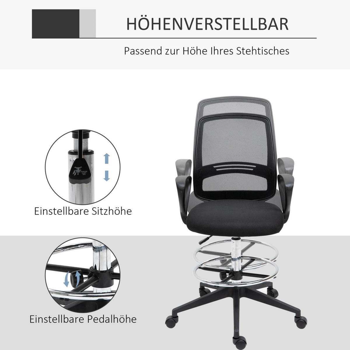 BÜROSTUHL höhenverstellbar mit Fußstütze Schwarz - Schwarz, Kunststoff (60/126/59.5cm) - Meubliv