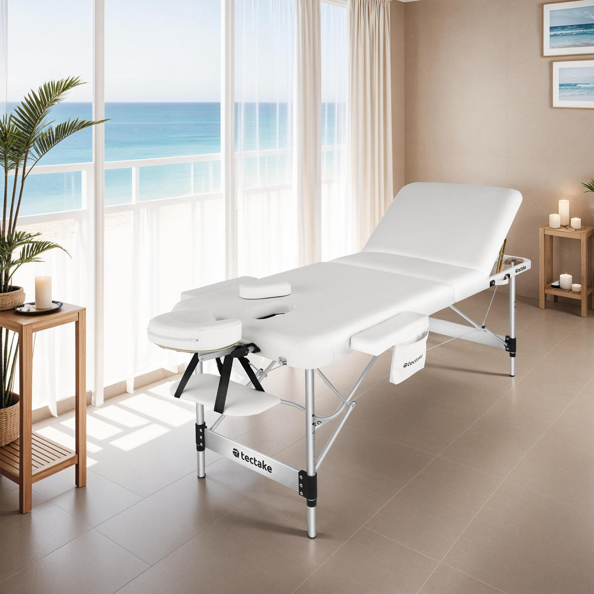 MASSAGELIEGE 3 Zonen Phuket,212 x 103 x 90 cm,weiß - Weiß, Metall (103/90/212cm) - tectake