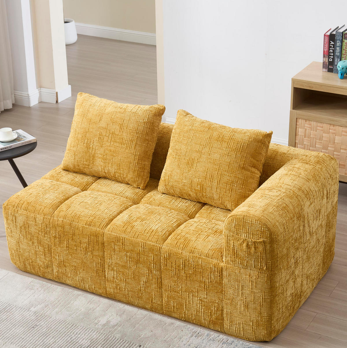 SOFA od chenille tkanine, 158/90/60 cm žuta, s bočnim džepovima - žuta, tekstil (60/160/90cm) - BEAOK