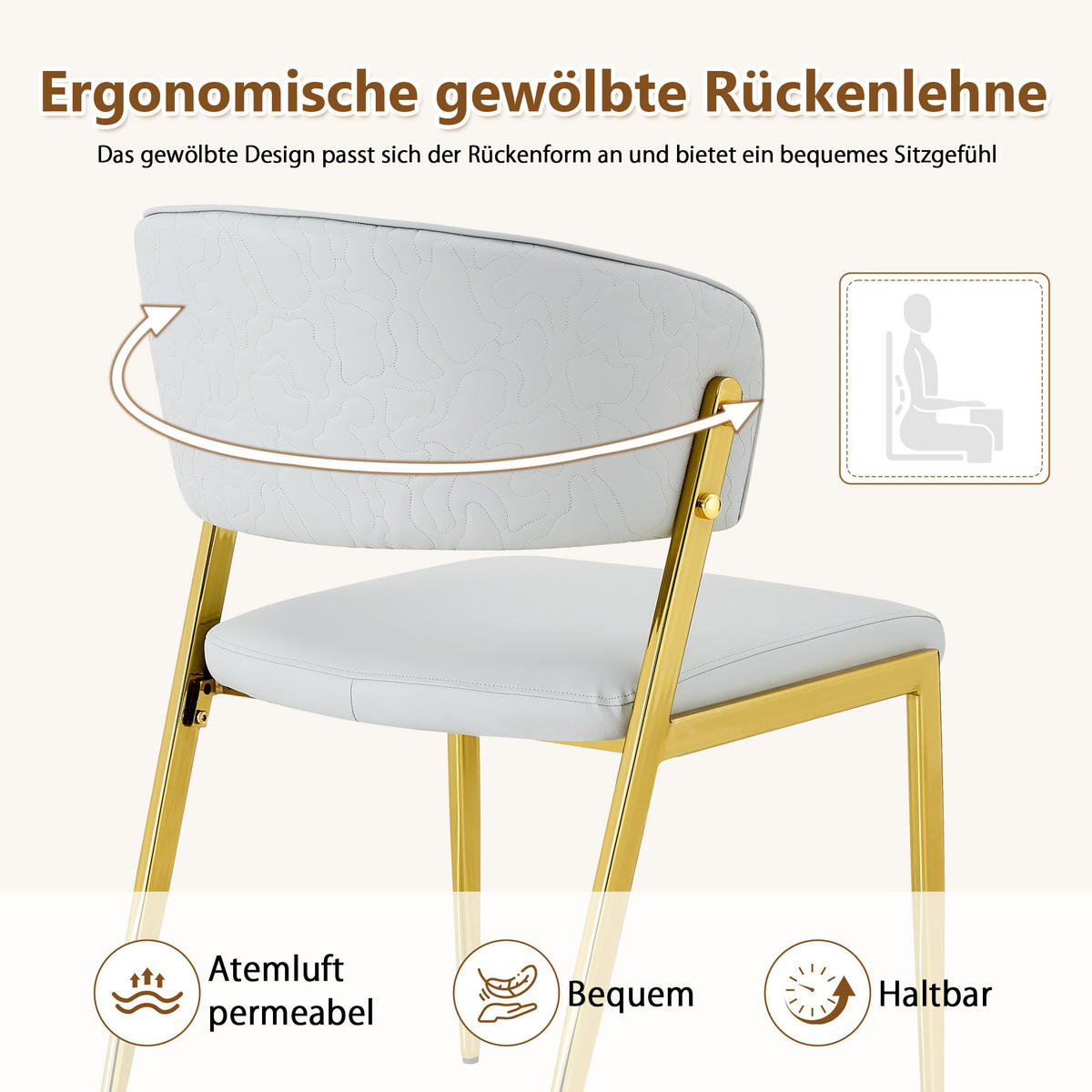 STUHL-SET DE-36685 2 Stück mit Kunstlederbezug und Metallgestell Hellgrau - Hellgrau, Metall (49/78/51cm) - ComfortXL