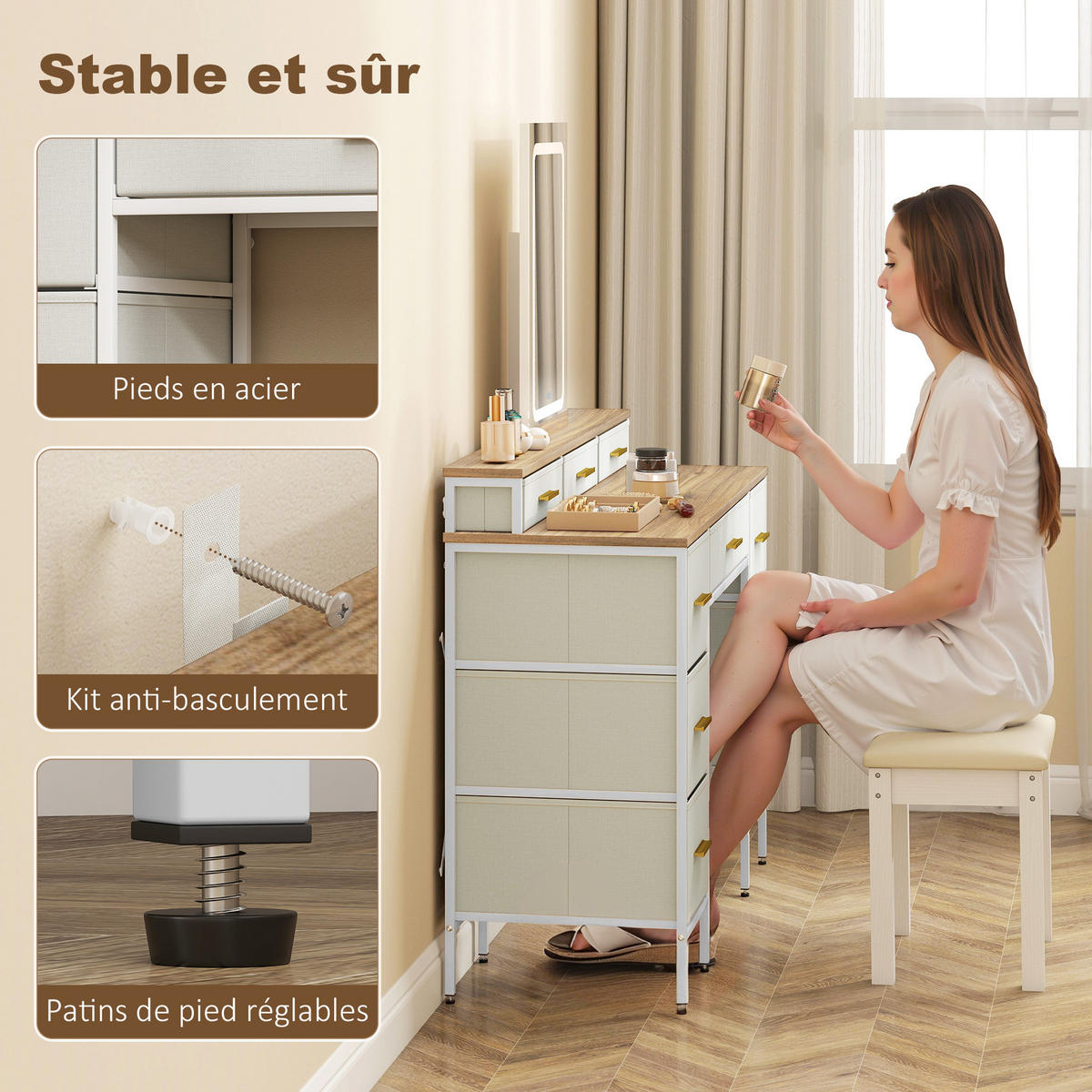 SCHMINKTISCH DE-18307 Natur - Naturfarben, Holzwerkstoff (39.5/140/118.5cm) - ComfortXL