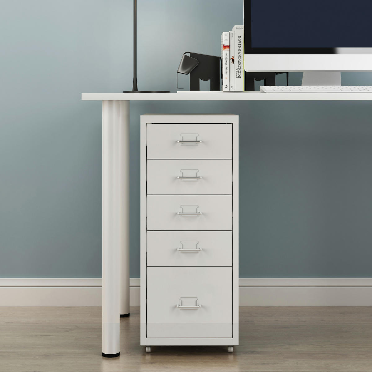POJÍZDNÝ KONTAJNER Kökar - bílá, kov (28/69/41cm) - [en.casa]