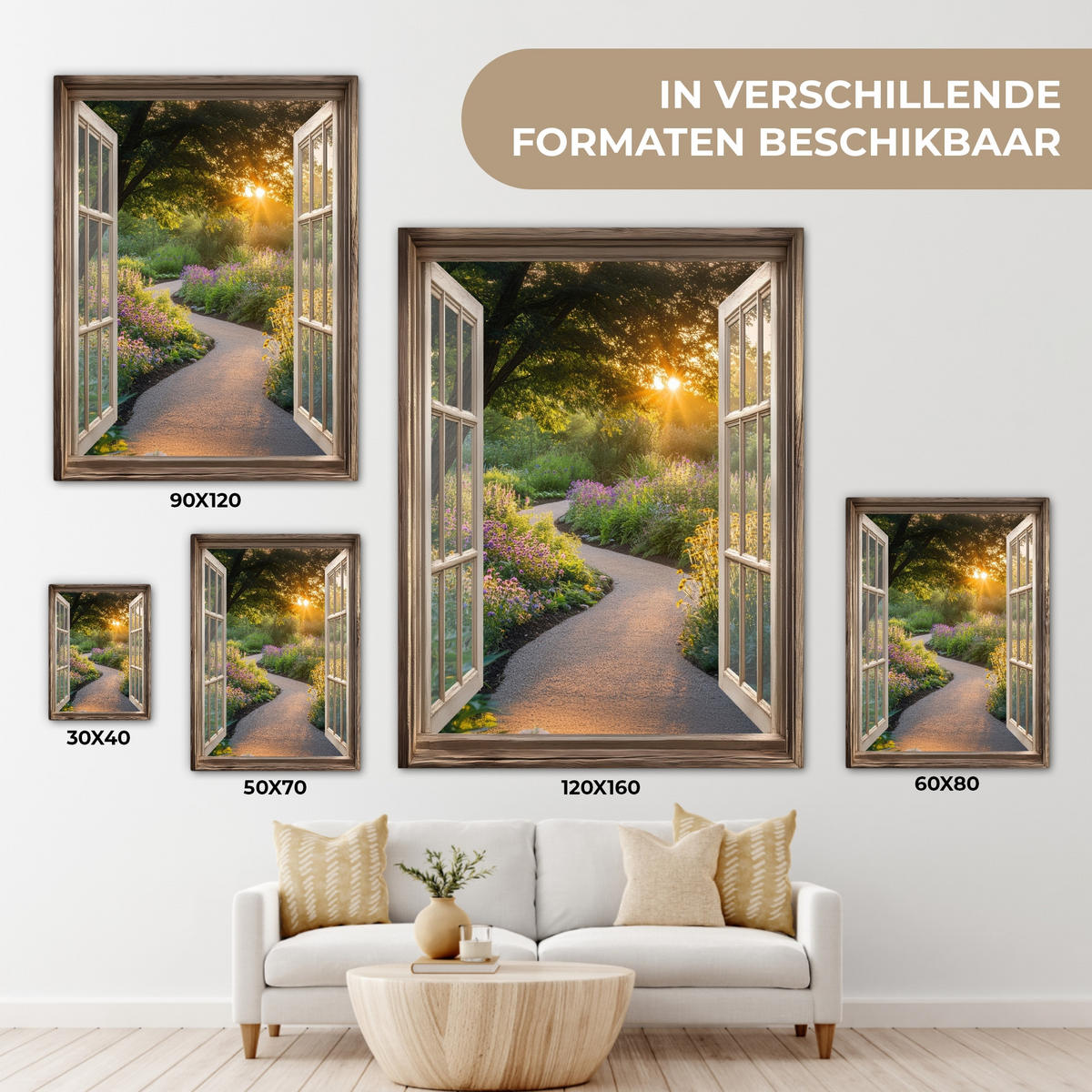 LEINWANDBILD Aussicht - Blumen - Natur - Sonne - Weg 60x80 cm - Hellgelb, Textil (60/80cm) - MuchoWow