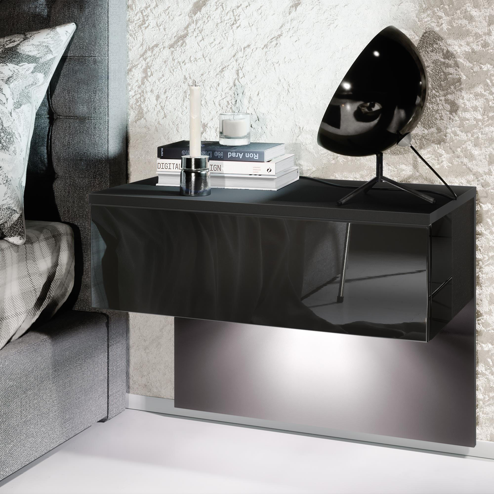 NACHTTISCH Sleep Fronten in Schwarz Hochglanz - Schwarz Hochglanz, Holzwerkstoff (60/46/35cm) - Vladon