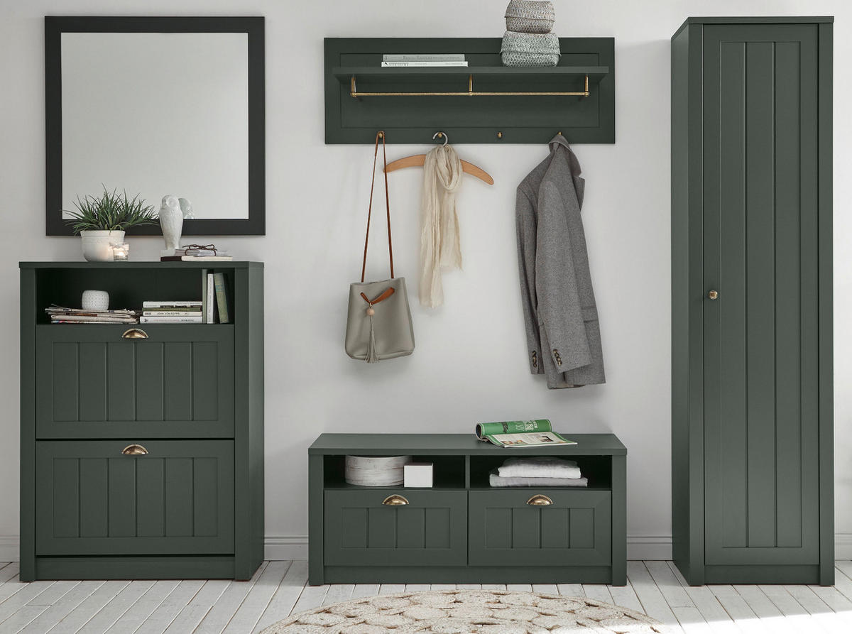 SCHUHSCHRANK grün, Landhausstil, Mehrzweckschrank 50 x 197 cm - Dunkelgrün/Goldfarben, Holzwerkstoff/Metall (50/197/43cm) - Furn.Design