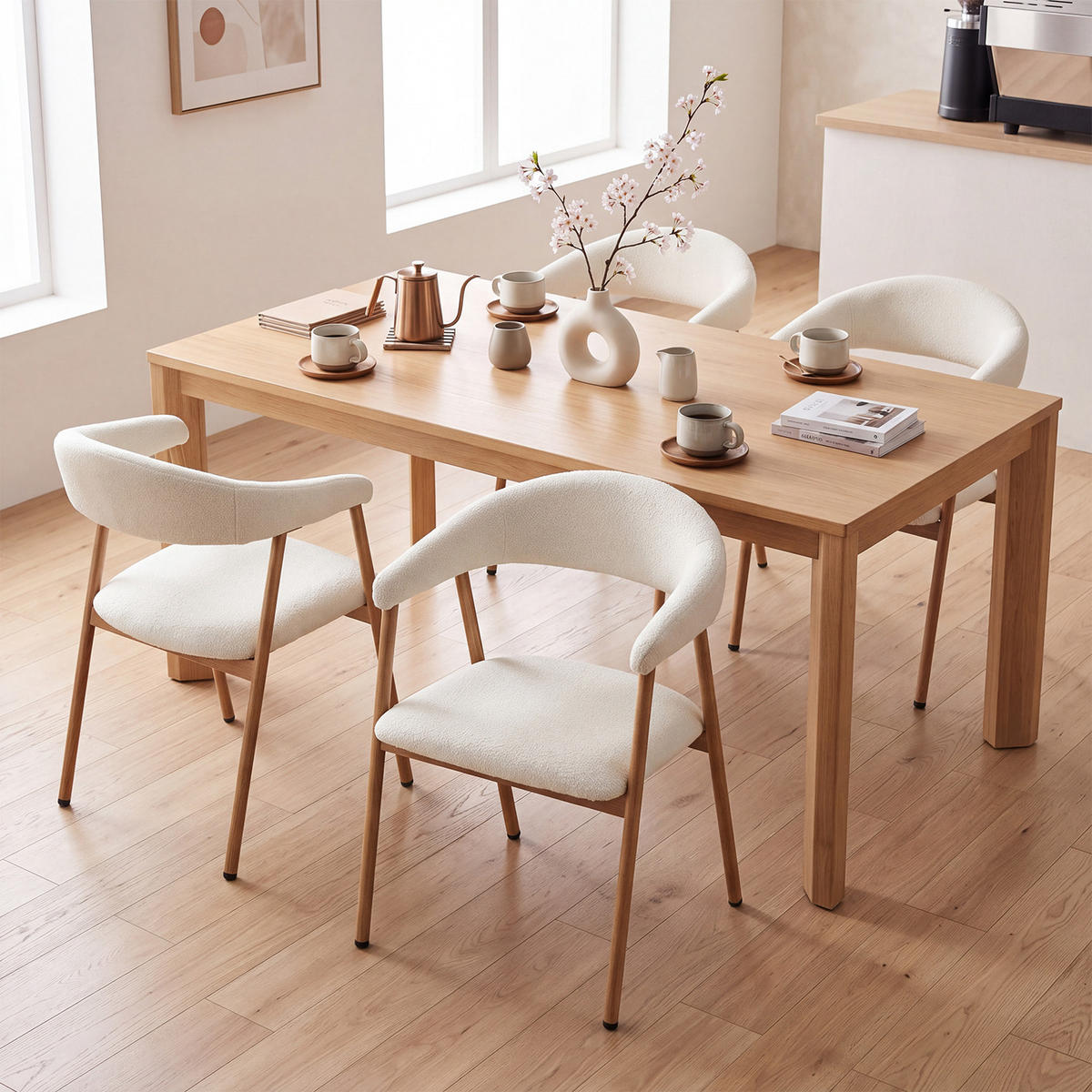 ESSZIMMERSTÜHLE 4er-Set, gepolstert, Chenille, Metallbeine in Holzoptik, Beige - Beige, Textil (61/80.5/59cm) - Meubles Cosy