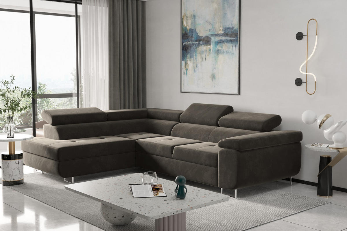 ECKSOFA mit Schlaffunktion und Bettkasten ATOM Braun Links - Braun, Holz/Textil (202/275cm) - Kaiser Möbel