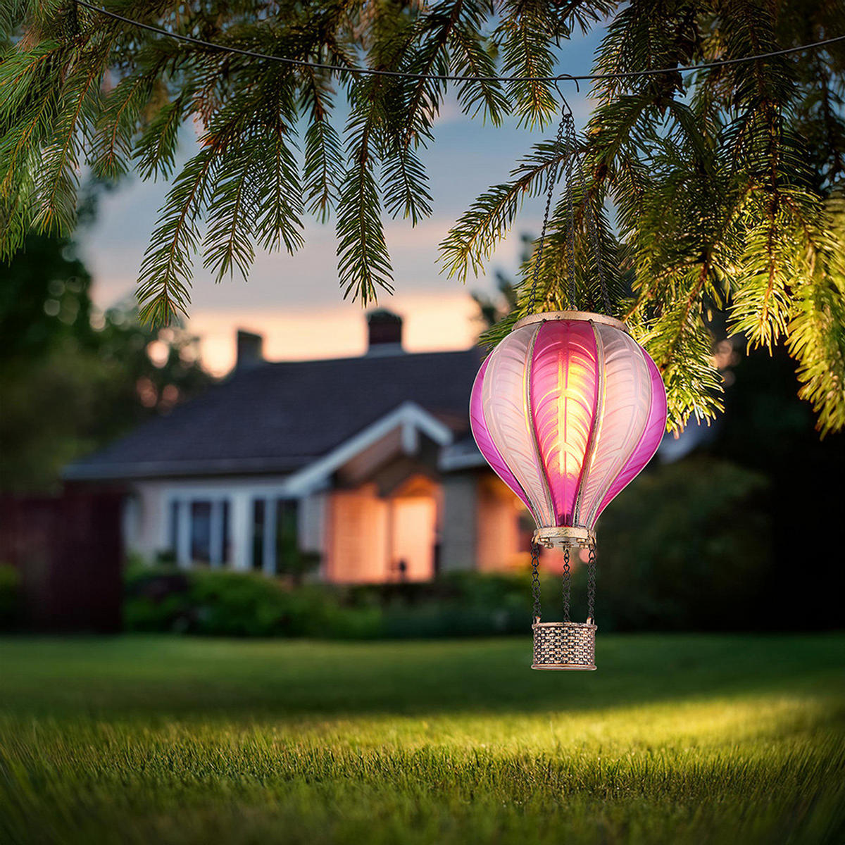LED AUSSENLEUCHTE Solarleuchte Pink Feuer Effekt 2er Set - Multicolor, Kunststoff/Metall (14/14/46.5cm) - Globo Lighting