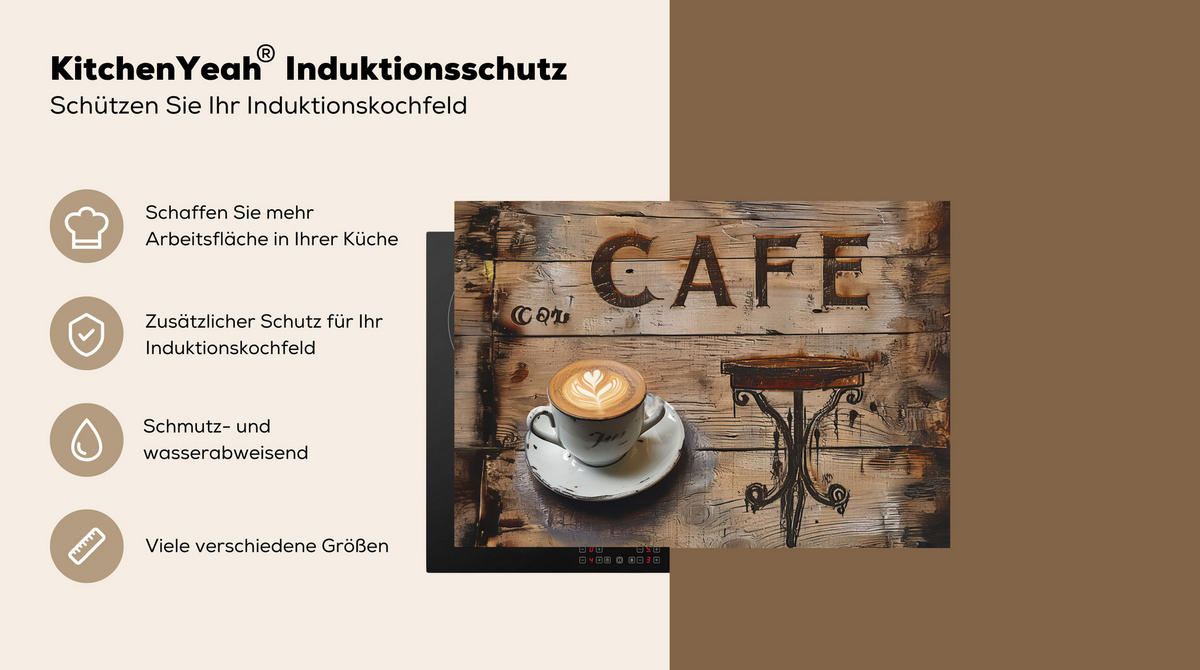 HERDABDECKPLATTE Cafe - Holz - Kaffee - Regale 75x52 cm - Schwarz, Kunststoff (75/0.2/52cm) - MuchoWow