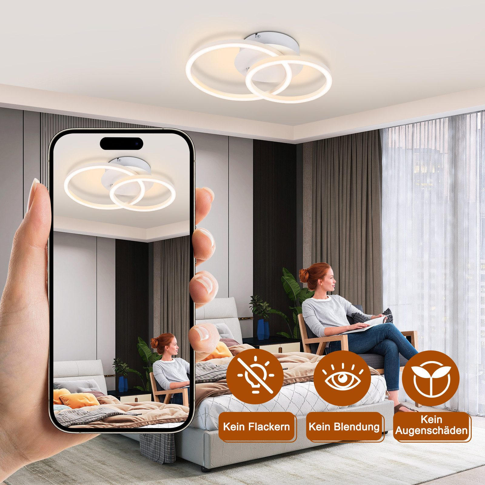 Thumbnail - Nettlife Led-Deckenleuchte, Weiß, Metall, 25x7.4x34.4 cm, Lampen & Leuchten, Innenbeleuchtung, Deckenleuchten