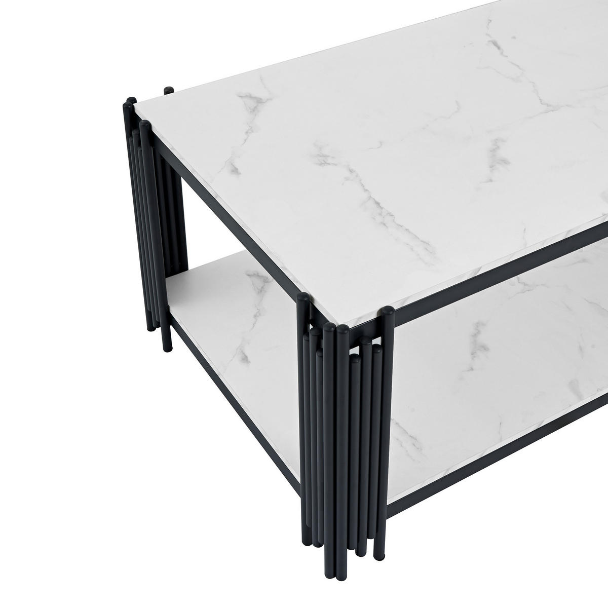 COUCHTISCH aus MDF und Metall 114x63.5x46.3cm in Weiß mit 2 Ablagen - Weiß, Holzwerkstoff (114/63.5/46.3cm) - Modfu