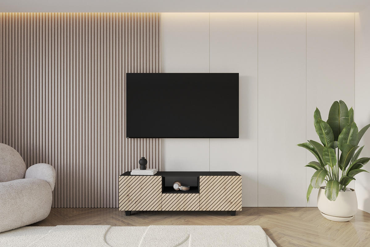 LOWBOARD SENI-S 140x50x41 cm - Schwarz / Artisan - Schwarz, Holzwerkstoff (140/50/41cm) - ALTDECOR