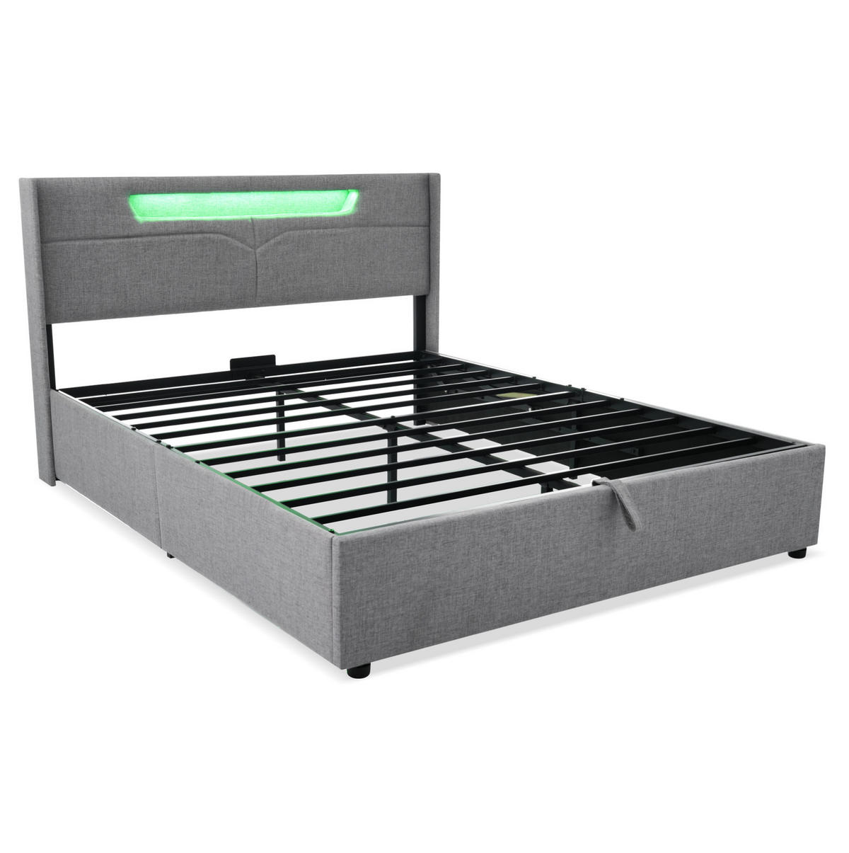 POLSTERBETT 140/200 cm Grau mit LED-Beleuchtung und USB- und Type-C-Anschlüssen mit Matratze - Grau, Textil (140/200cm) - OKWISH