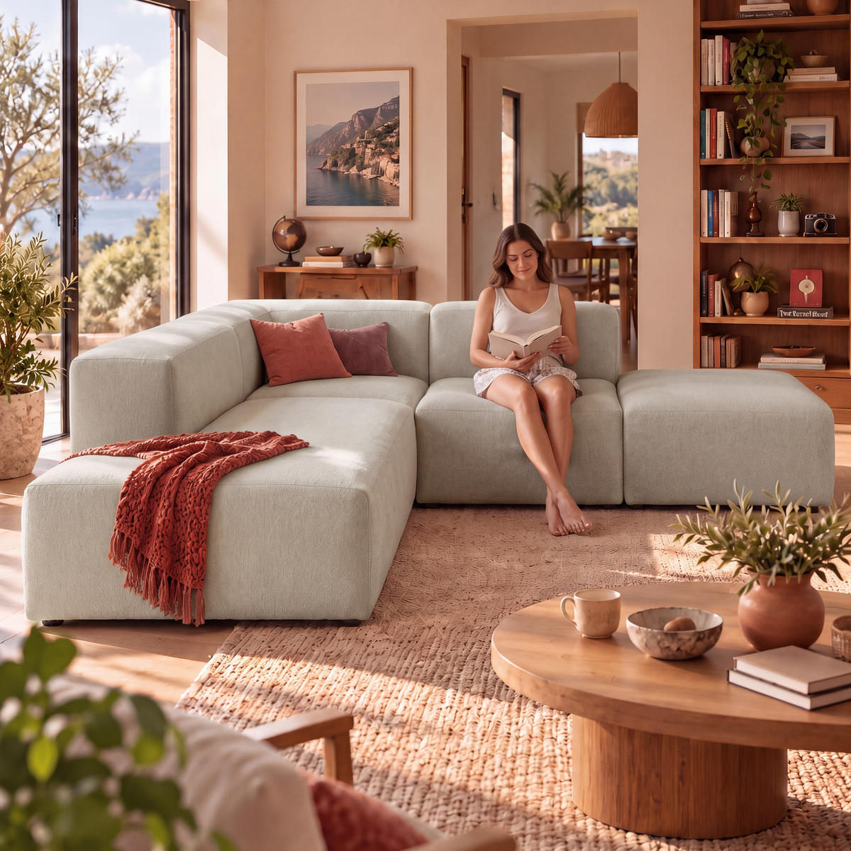 4-SITZER modulares Ecksofa HEAVEN SET 3 Links, Breite 270 cm Webstoff Olivgrün - Schwarz/Olivgrün, Holz/Kunststoff (245/270cm) - Muffo