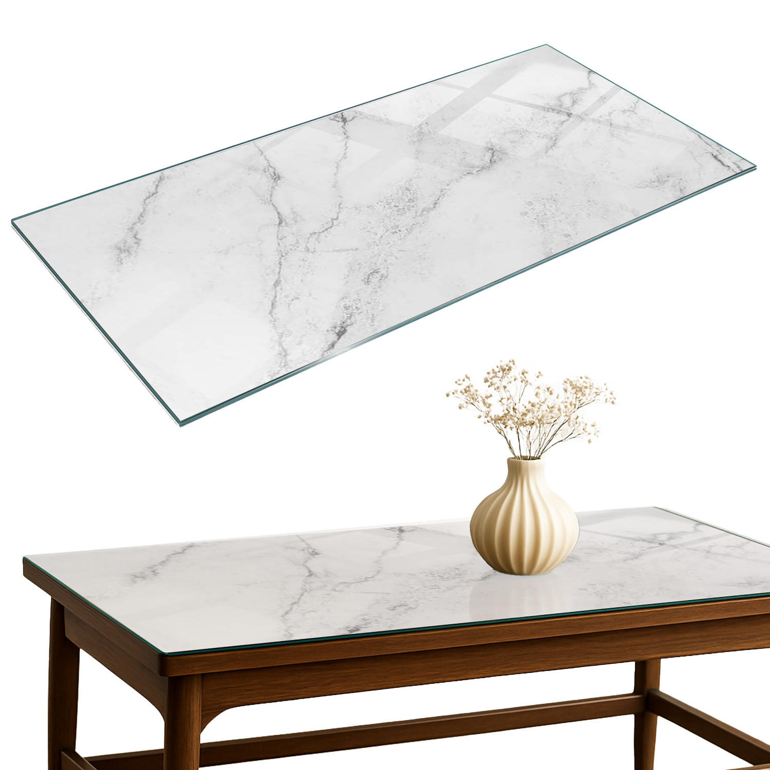 TISCHPLATTE 60x60 cm Marmoroberflächenmuster - Hellgrau, Glas (0.4/100/50cm) - TULUP