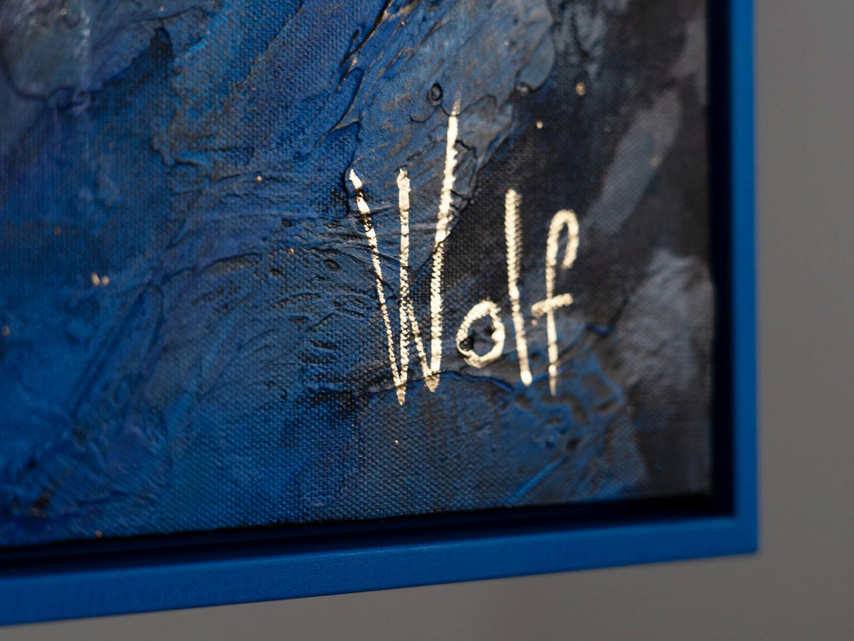 GEMÄLDE Symbol der Furchtlosigkeit Schattenfugenrahmen Blau 120x80 cm - Blau, Holz (120/80cm) - YS-art gallery