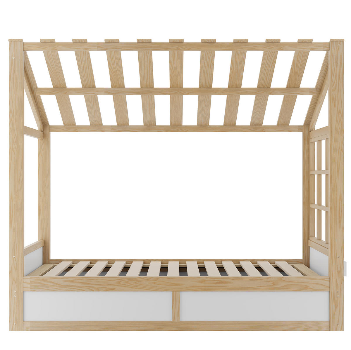 BETT 90/200 cm in Weiß/Natur mit Stauraum und Seitenfächern - Weiß, Holz (90/200cm) - Flora Grace
