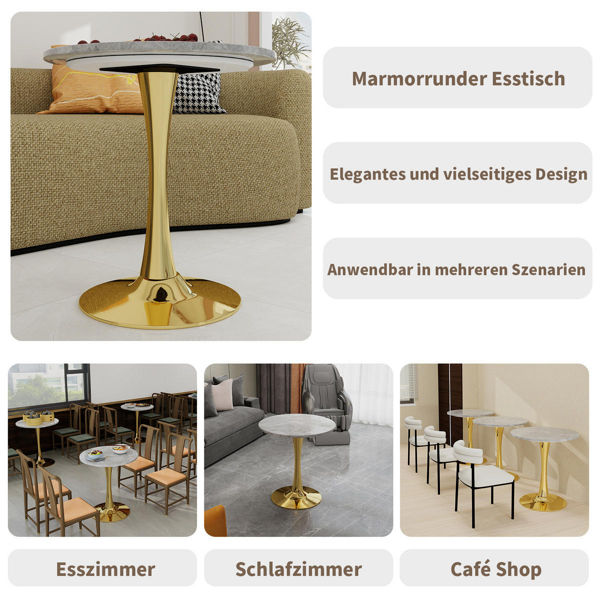 COUCHTISCH 70/70/72 cm in Gold aus Kunstmarmor mit modernem Design - Goldfarben, Stein (70/70/72cm) - OKMYHOME