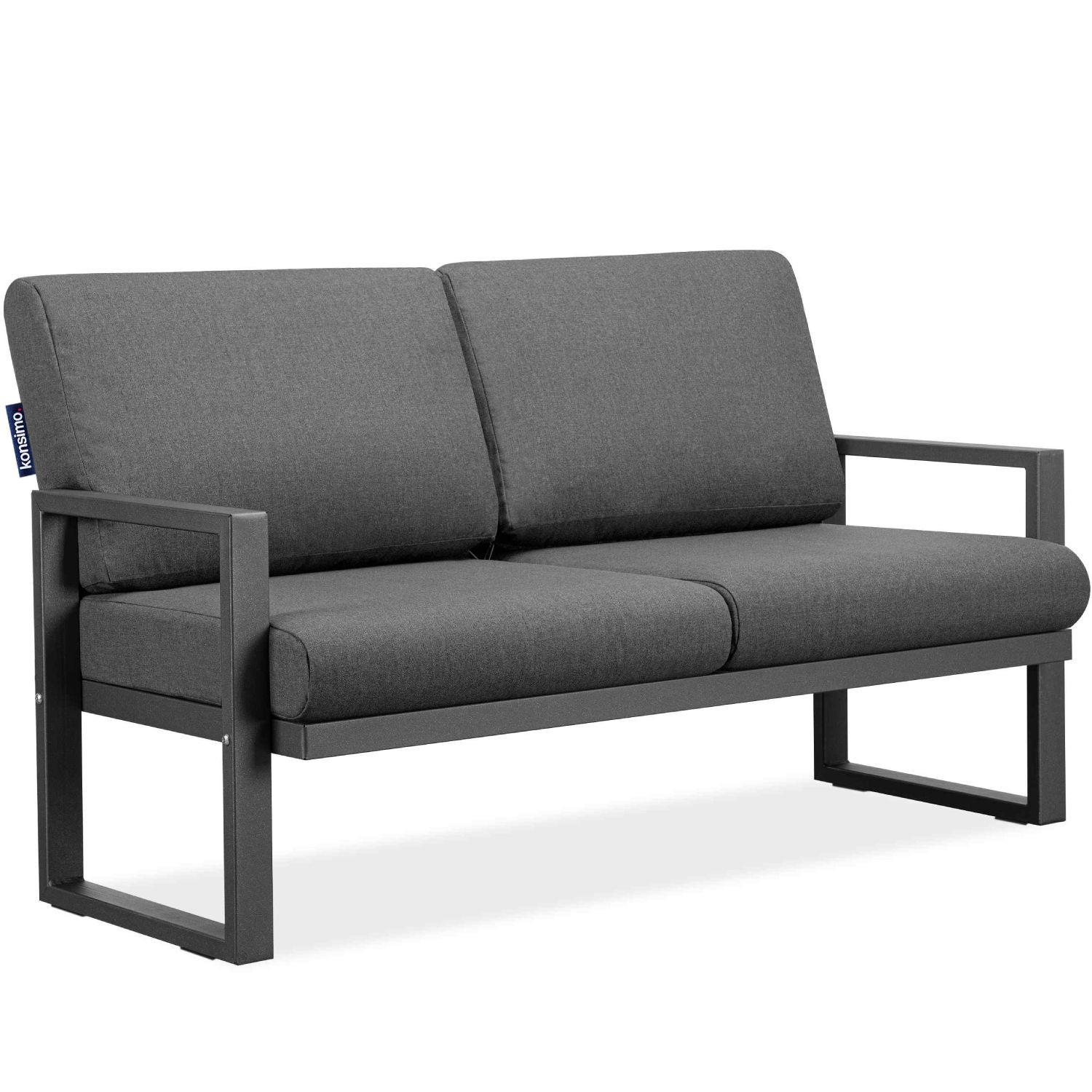 GARTENSOFA FRENA 2-Personen ,Anthrazit|Grau - Anthrazit/Grau, Textil/Metall (130/65/60cm) - KONSIMO®