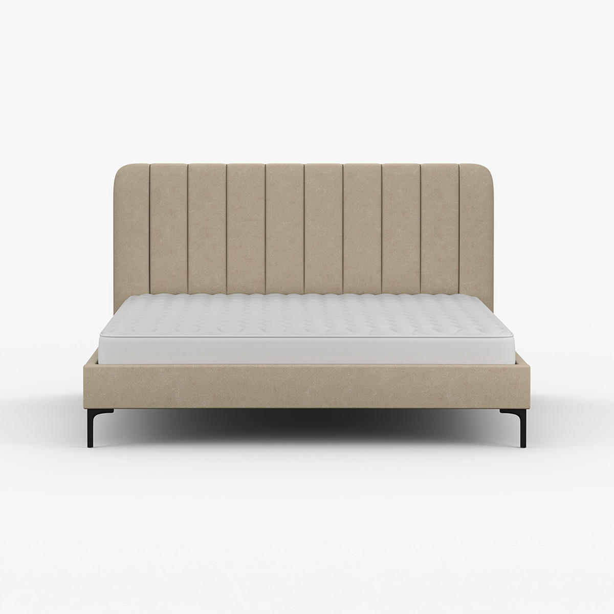 POLSTERBETT LUMI, Lattenrost, ohne Bettkasten, gepolsterte Kopfstütze 160/200 in Beige - Beige/Schwarz, Holz/Textil (160/200cm) - imoebel24