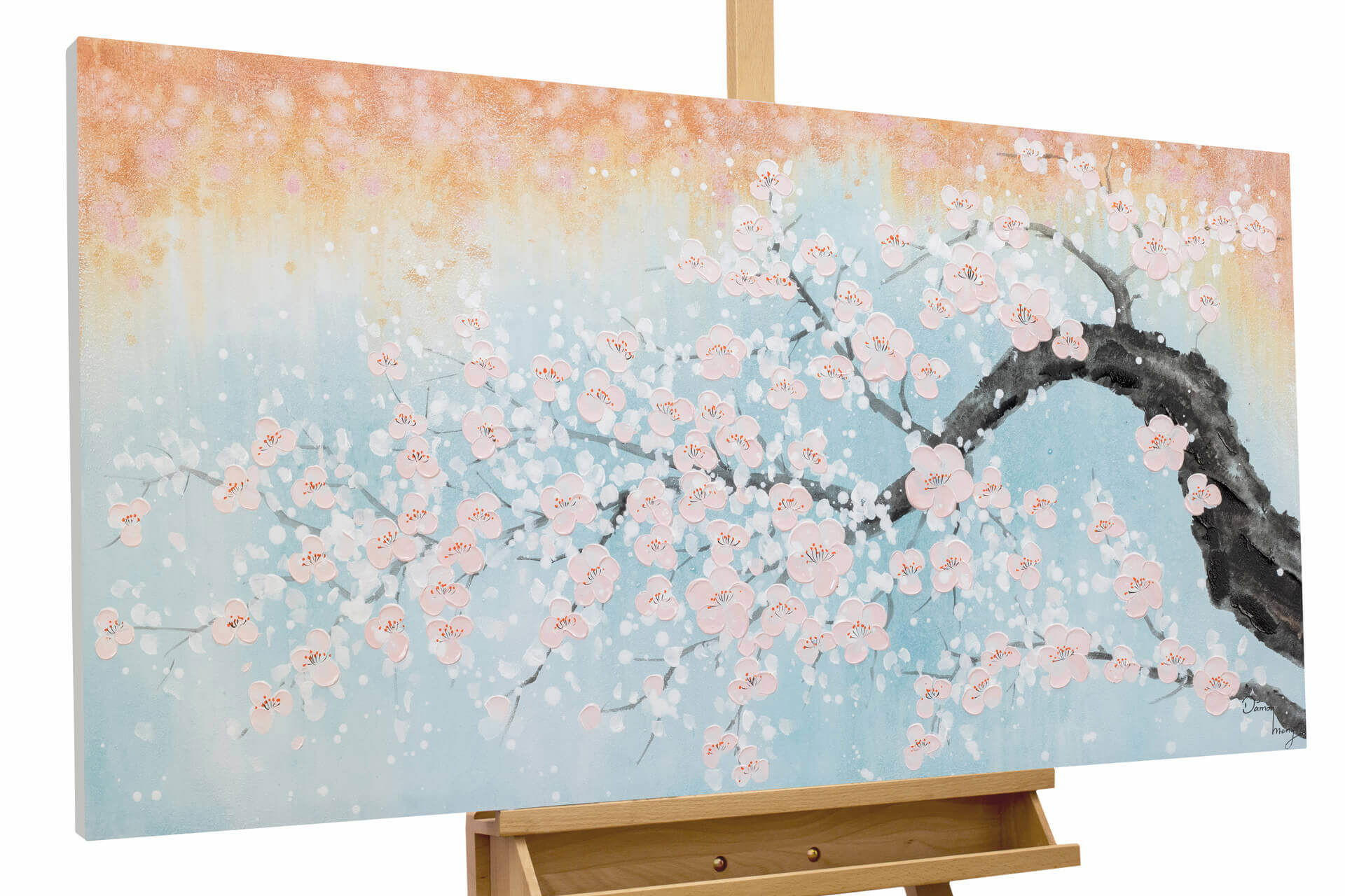 ACRYLBILD HANDGEMALT 120/60 cm - Blau/Pink, Holz/Textil (1.6/60cm) - KUNSTLOFT