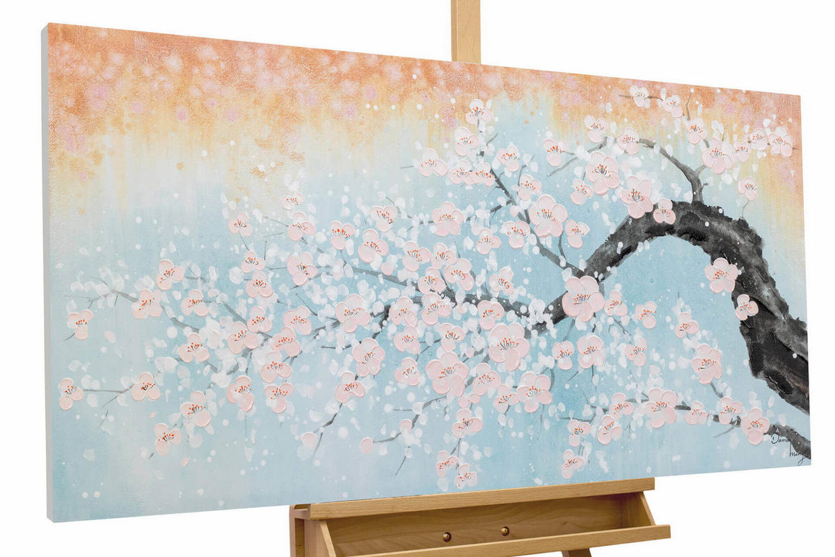 ACRYLBILD HANDGEMALT 120/60 cm - Blau/Pink, Holz/Textil (120/60cm) - KUNSTLOFT