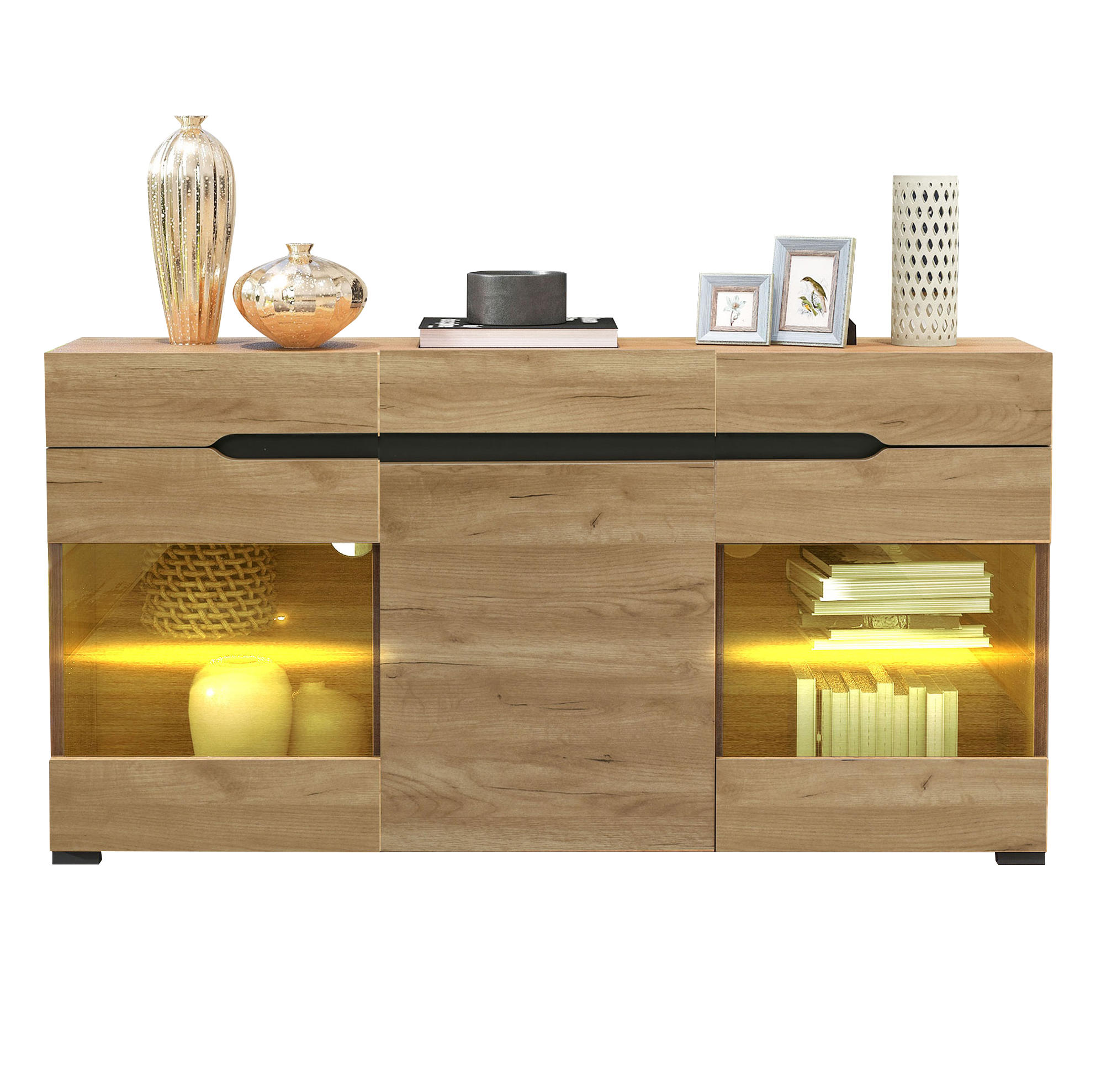 SIDEBOARD 140/35/80 cm Eichefarben aus Spanplatte mit LED-Beleuchtung - Naturfarben, Holzwerkstoff (35/80/140cm) - OKMYHOME