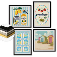 WANDBILDER 4er-Set - 50x50 cm & 40x60 cm Schwarzer Rahmen - Illustrationen der mediterranen Küche - Schwarz, Kunststoff (50/50cm) - ArtPrintCave