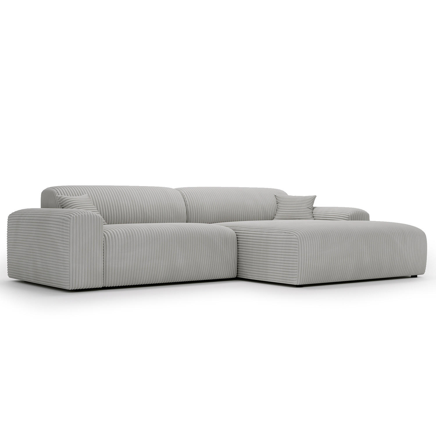 ECKSOFA mit Longchair - Cord - Hellgrau/Schwarz, Kunststoff/Textil (284/178cm) - home24