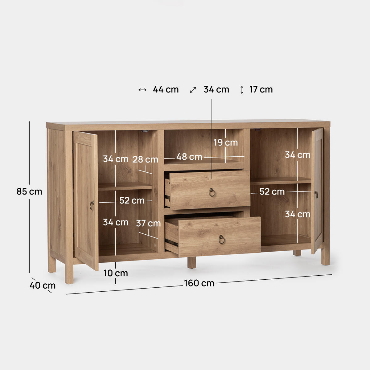 SIDEBOARD GROSSES Livorno Natürlich 160 cm x 85 cm - Naturfarben, Holzwerkstoff (160/85/40cm) - Klast Home