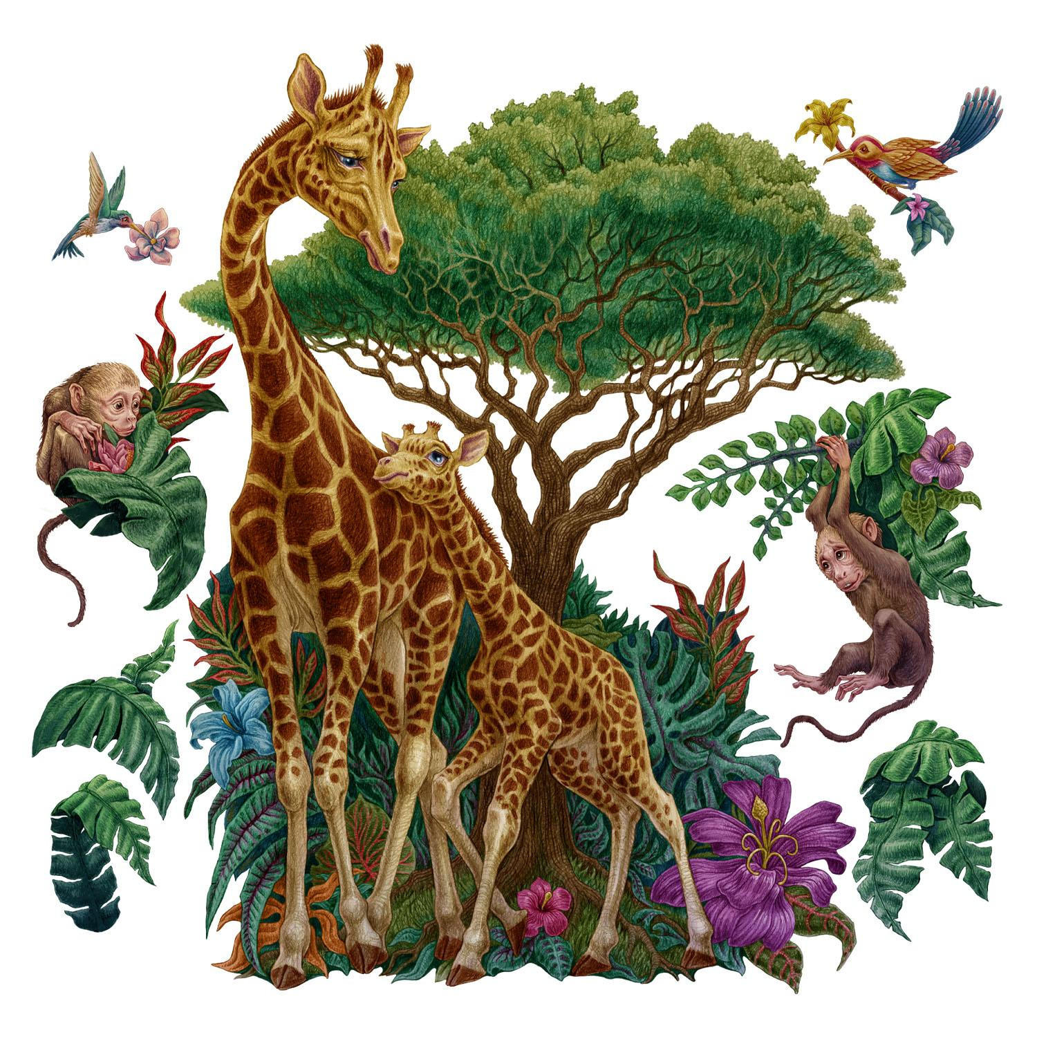 WANDAUFKLEBER 100x149cm - Wildtiere Vegetation - Multicolor, Kunststoff (100/149/0.1cm) - Wallfluent