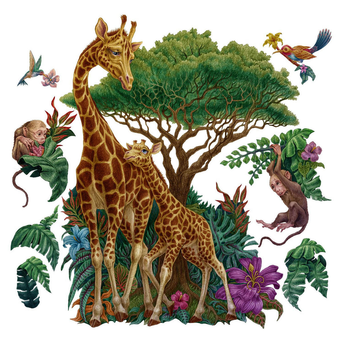 WANDAUFKLEBER 100x149cm - Wildtiere Vegetation - Multicolor, Kunststoff (100/149/0.1cm) - Wallfluent