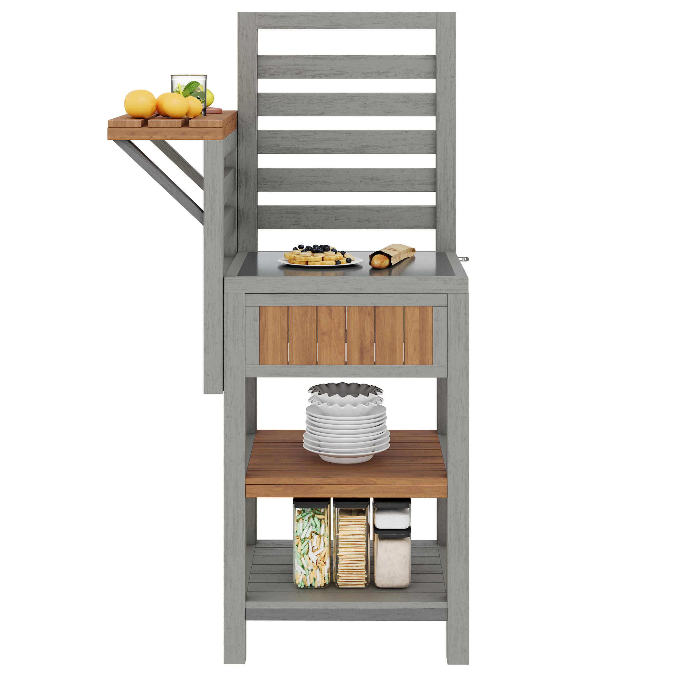 GARTENSCHRANK Holz Edelstahl Outdoor Grillstation Stauraum - Naturfarben, Holz (54/149/74cm) - FLIEKS