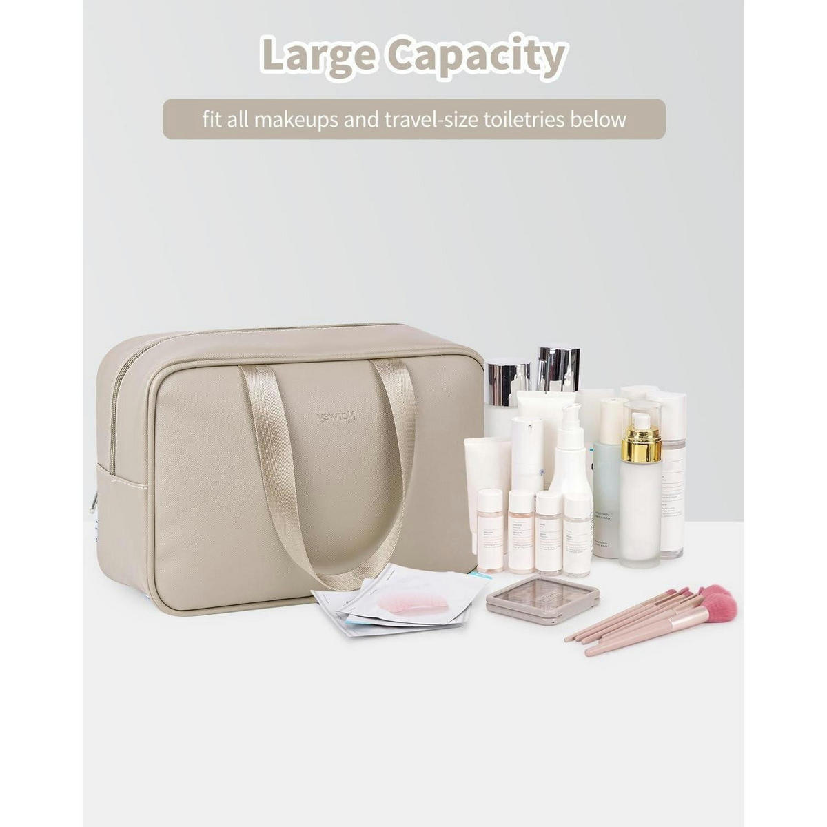 KULTURBEUTEL groß PU-Leder Braun 30 x 20 x 12 cm - Beige, Kunststoff (1/1/2cm)