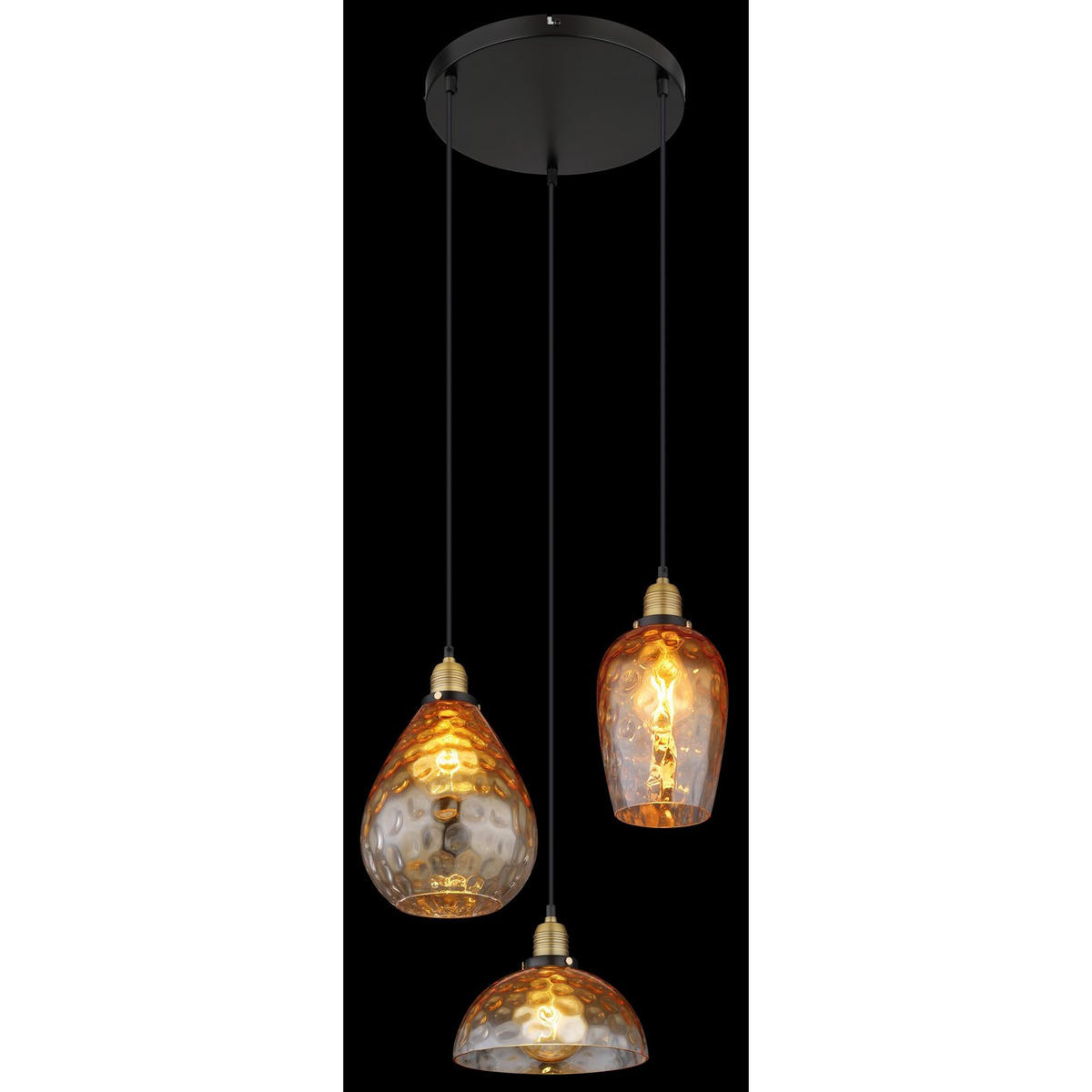 HÄNGELEUCHTE Metall Schwarz Amber 3-Flammig - Schwarz, Glas (46/46/150cm) - Globo Lighting