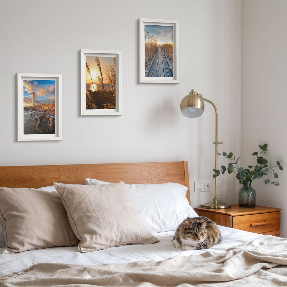 WANDBILDER 3er-Set - 20x30 cm Weißer Rahmen - Leuchtturm-Grassteg - Weiß, Kunststoff (20/30cm) - ArtPrintCave