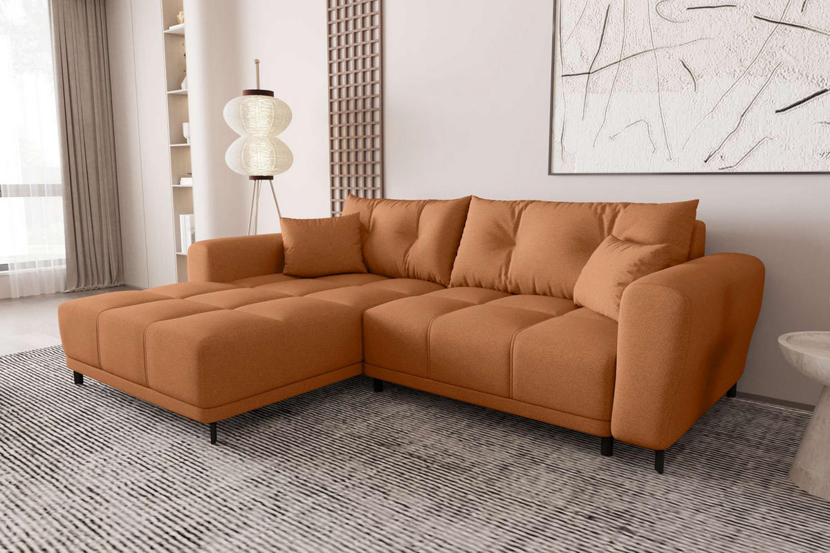 ECKSOFA Massimo Strukturstoff Rostfarben inkl. Schlaffunktion Links - Rostfarben/Schwarz, Textil/Metall (246/177cm) - 99rooms