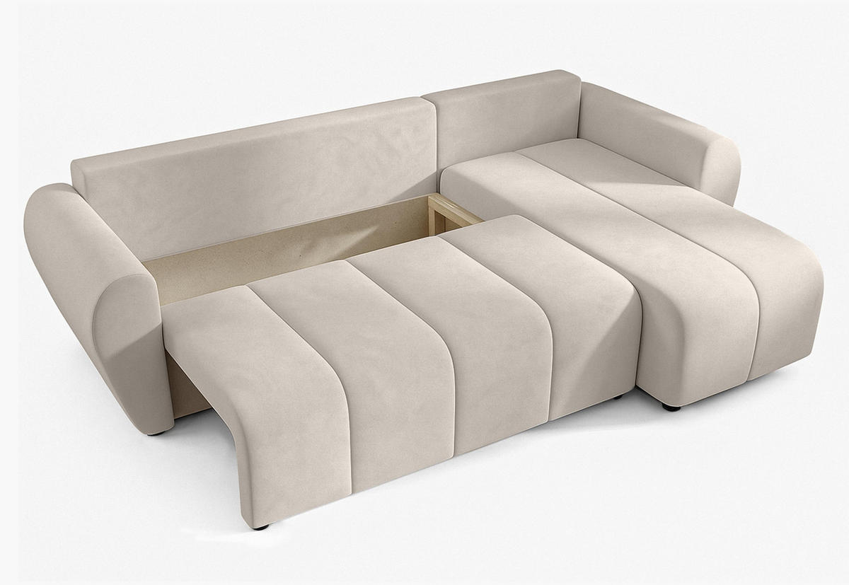 ECKSOFA L Form Malatya Beige 246/145/80 cm stilvolle mit Schlaffunktion R - Beige/Schwarz, Kunststoff/Textil (246/145cm) - AX Living