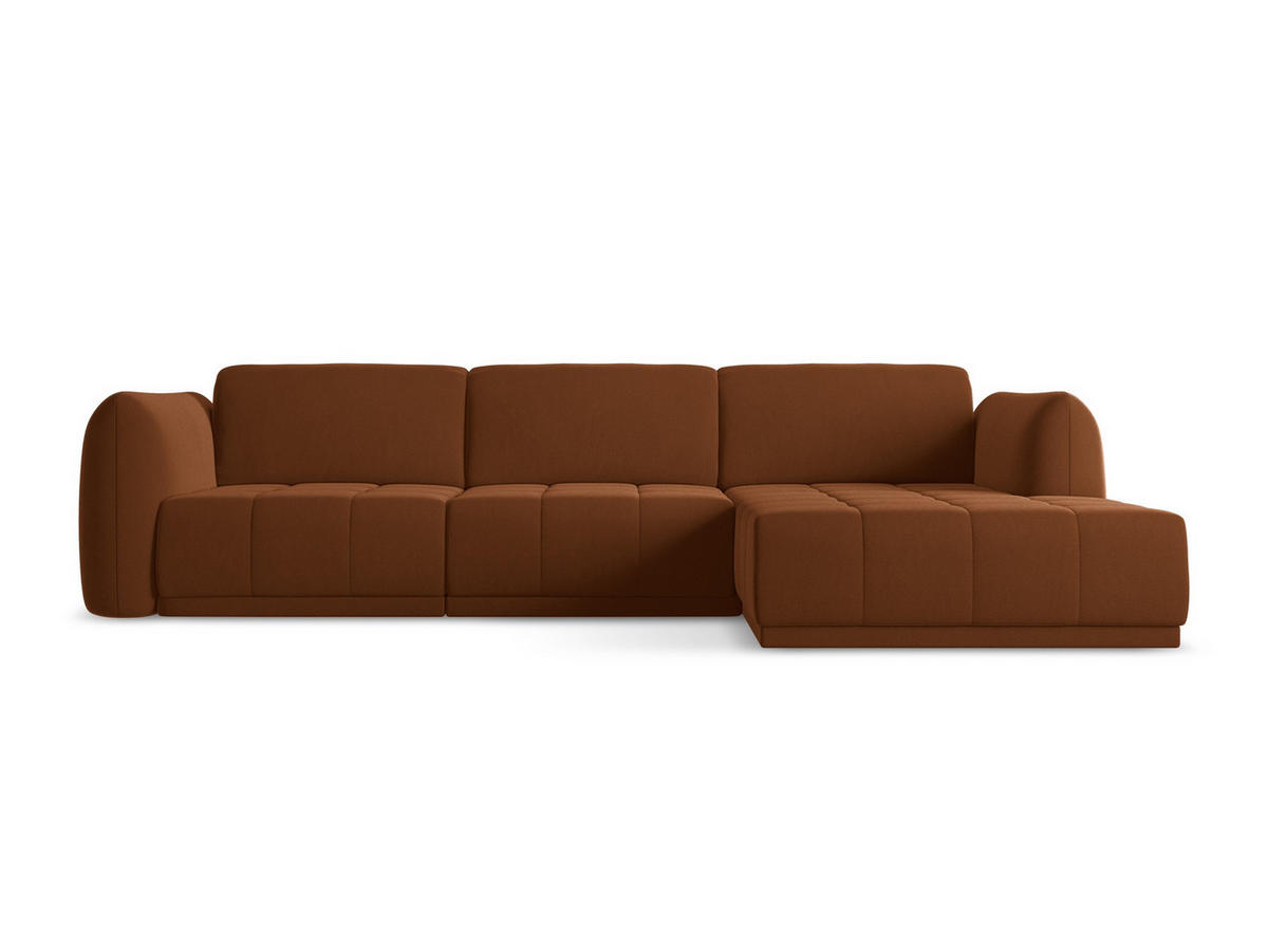 ECKSOFA Rechts Samt Stoff Orange - Terracotta/Schwarz, Kunststoff/Textil (290/170cm) - Makamii