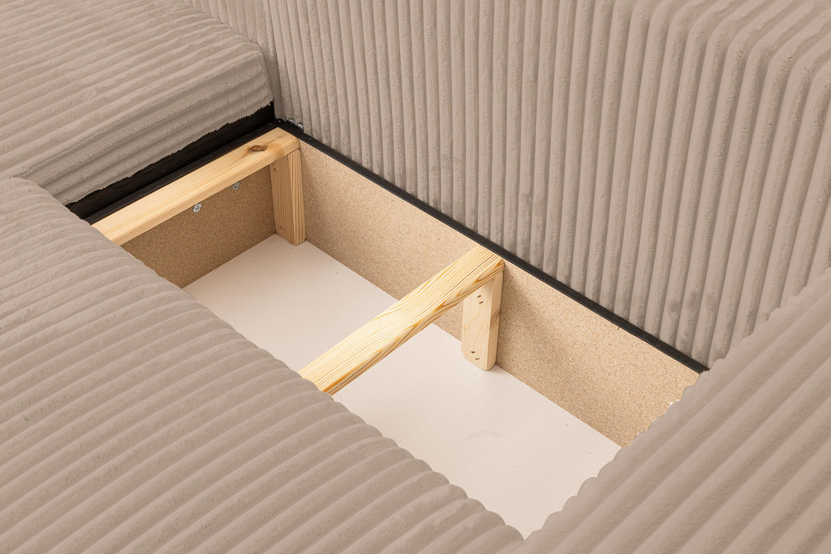 ECKSOFA Tilly, Eckcouch in L-Form mit Schlaffunktion und Bettkasten, Farbe: Braun, Cordstoff, Ottomane Universal - Braun, Textil (244/142cm) - VENASI MÖBEL