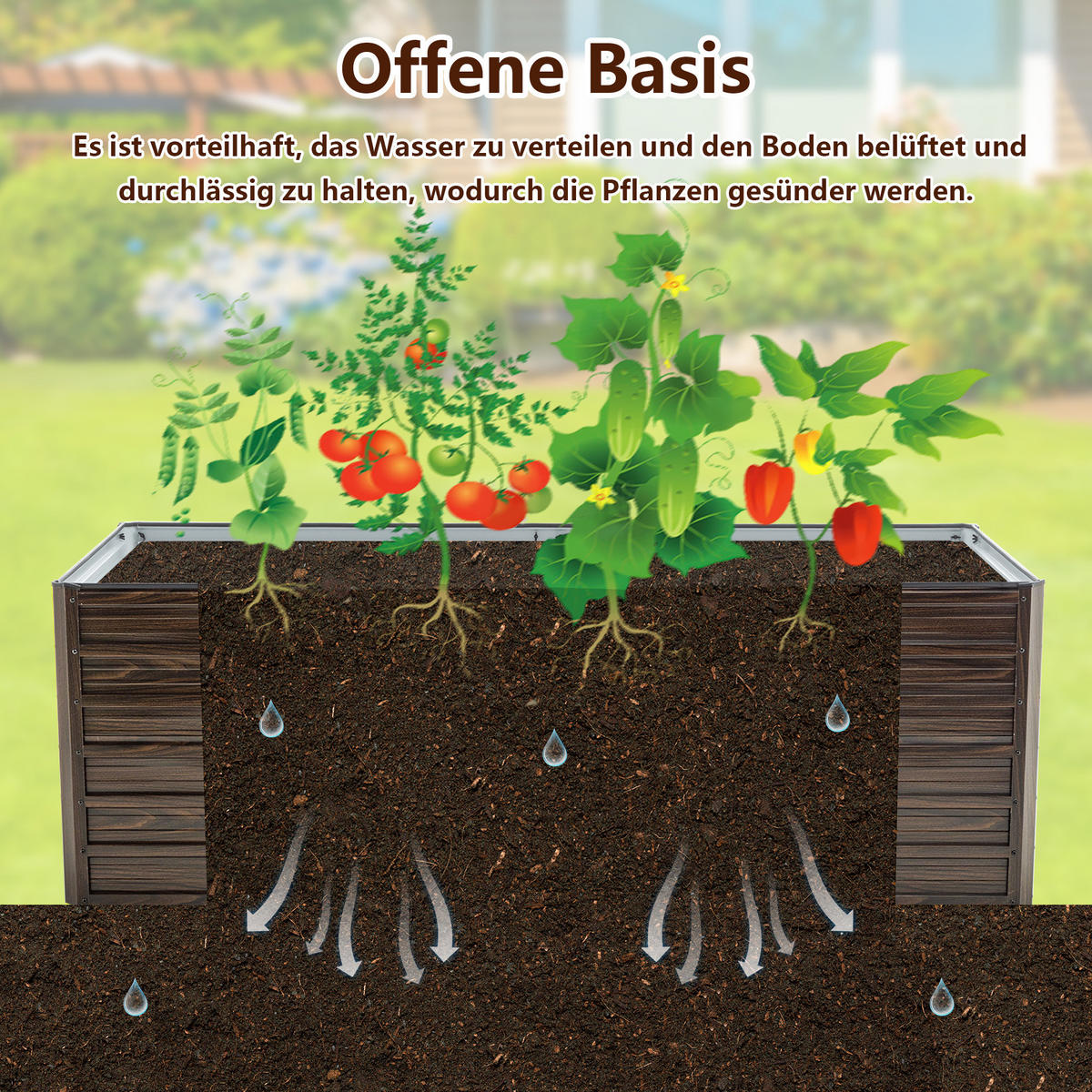 HOCHBEET 190/90/64 cm Schwarz (1 Stück) - Naturfarben, Metall (90/64/190cm) - Oxeza