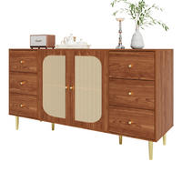 KOMODA 160/40/90 cm z MDF v dekoru dřeva, s ratanovými dvířky a zásuvkami - barva dubu, kompozitní dřevo (160/90/40cm) - BEAOK