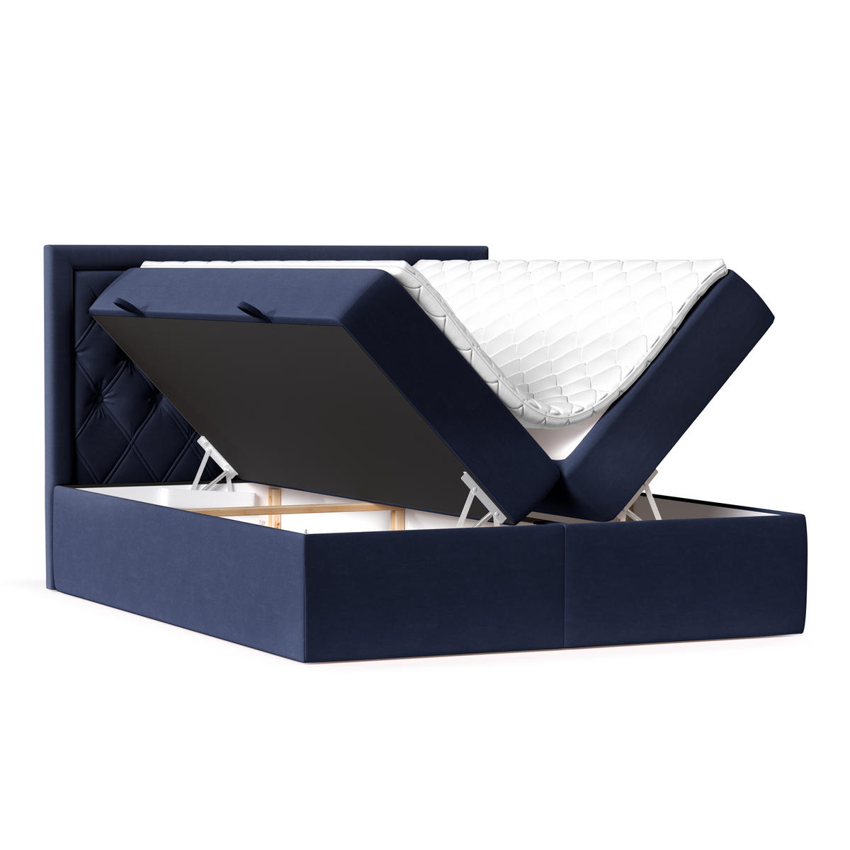 BOXBETT Maestro Marineblau 180/200 cm mit Bonellmatratze und Topper - Schwarz/Dunkelblau, Holz/Holzwerkstoff (180/200cm) - Maison de Reve