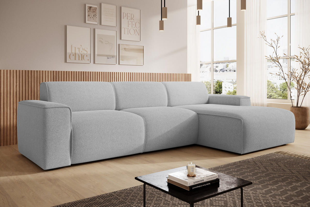 ECKSOFA L Form Didim mini Ivory 310/165/78 cm – stilvolle kleine Eckcouch R - Greige/Champagner, Kunststoff/Textil (310/165cm) - AX Living