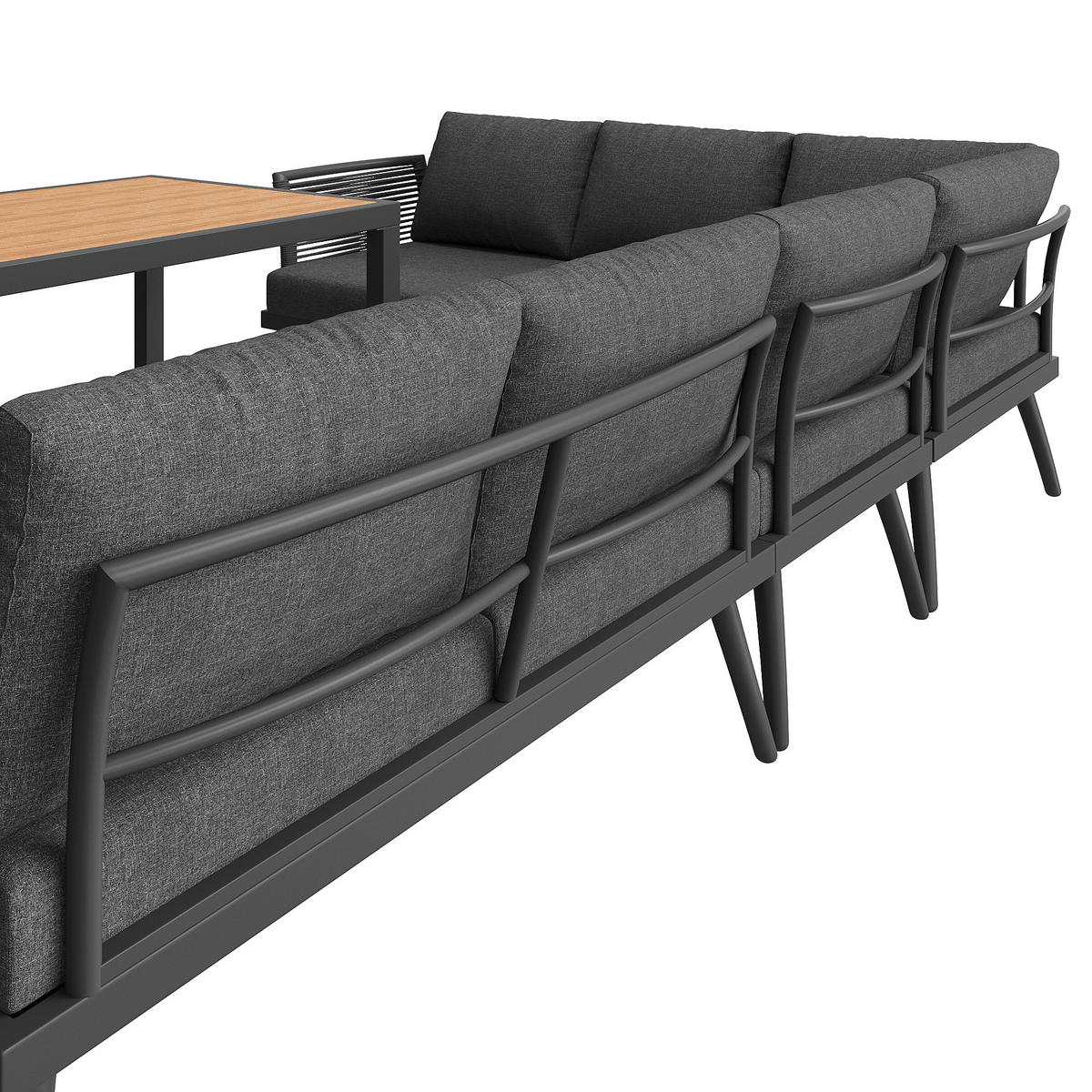 GARTENSET L-Form 7 Personen Grau Inkl. Tisch & Sessel Mit Polstern - Grau, Metall - FLIEKS