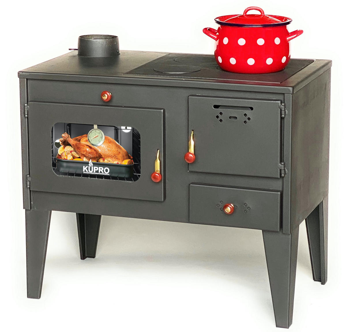 KAMINOFEN mit Backfach und Herdplatte 7,5 kW 93933 - Schwarz, Holz (83/76/47cm) - DanDiBo